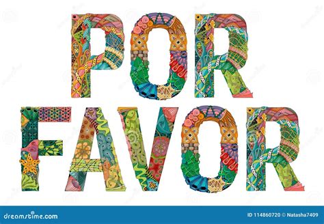 Words POR FAVOR. Please In Spanish. Vector Decorative Zentangle Object ...