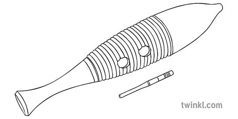 guiro เพลงไม้เครื่องดนตรีรอง BW rgb Illustration - Twinkl