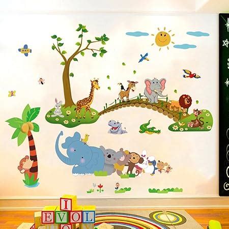 Buy JAAMSO ROYALS Multicolor Cartoon Animal Design Vinyl Peel and Stick ...