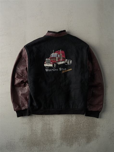 Vintage Y2K Black & Burgundy Western Star Trucking Varsity Jacket (XL ...