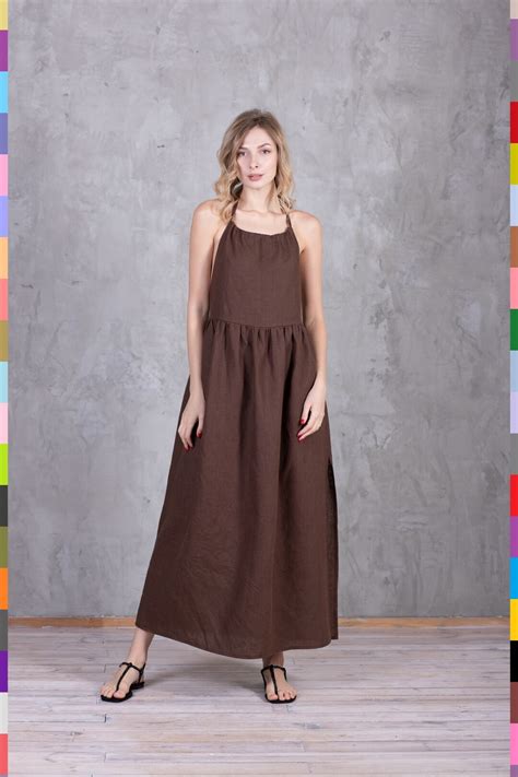 Brown Flax Dress. Linen Dress. Linen Tunic. Maxi Linen Dress. Summer ...