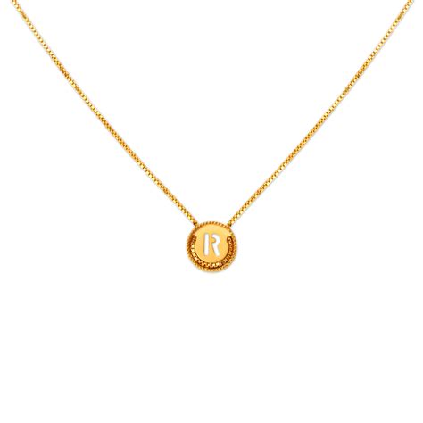 Letter R Gold Pendant with Chain For Kids