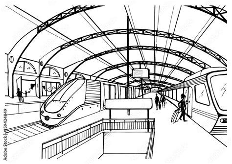 Railway Station Drawing Local Train 的图像结果