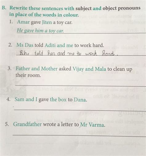 rewrite rewrite the sentences with subject and object pronouns in place ...