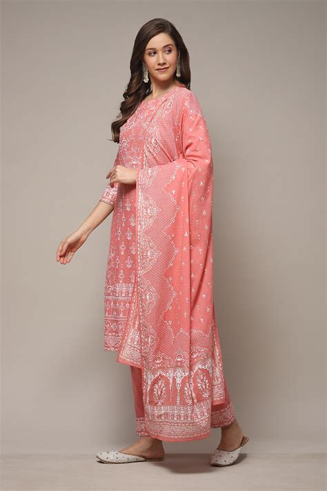Light Coral Cotton Straight Kurta Pant Suit Set; Combines Kurta ...