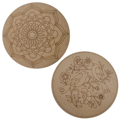 Just Flowers Set of 2 Pre Marked Round MDF Cutouts for Mandala Art ...
