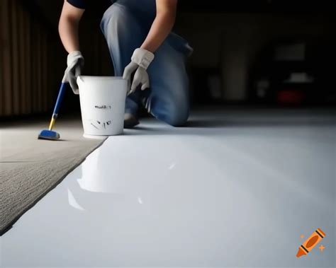 Painting contractor preparing epoxy for garage floor repainting on Craiyon