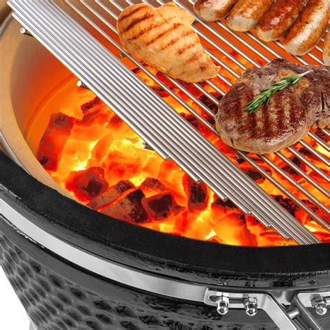 Kingsize Kamado Ceramic Grill 21" Smoker Slow Cooking Stainless Steel
