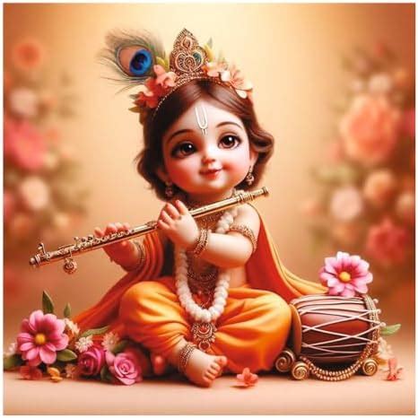 Sky Flying Smiley Baby Krishna And Feather Wall Poster (K18_NW_24 ...