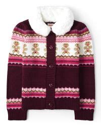 Girls Long Sleeve Faux Fur Collar Gingerbread Fairisle Cardigan ...