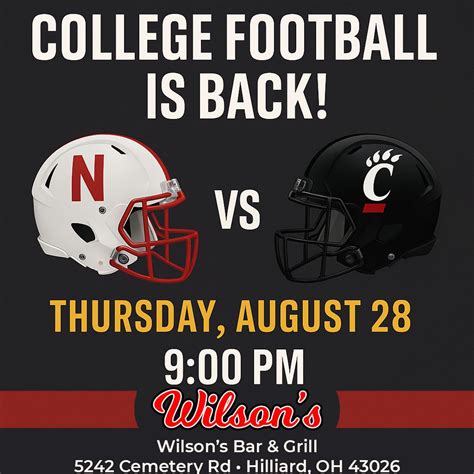 🏈 College Football Kickoff – Nebraska vs Cincinnati, 5242 Cemetery Rd ...