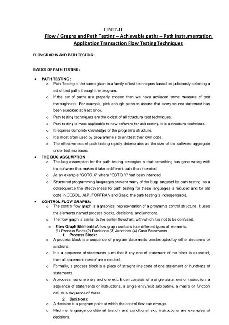 BSC II - Unit 2: Key Topics on Flow/Graphs & Path Testing Techniques ...