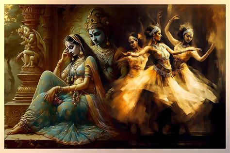 radha krishna with gopis modern art painting