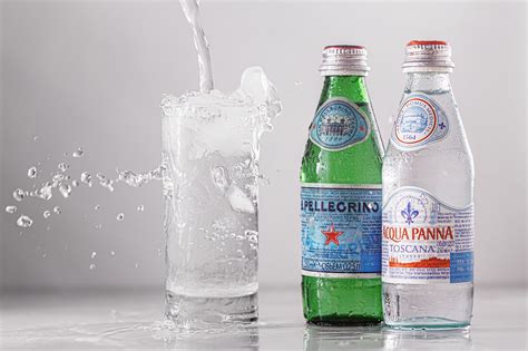Acqua Panna mineral water. San Pellegrino Italian sparkling water in ...