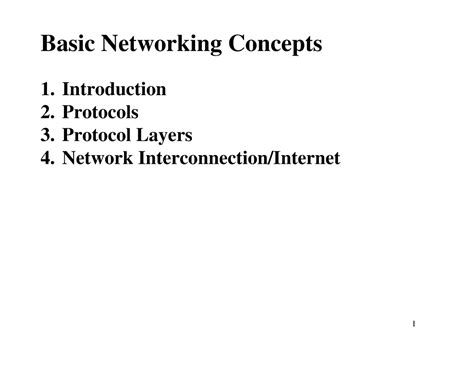 Basic networking - Introduction 2. Protocols 3. Protocol Layers 4 ...