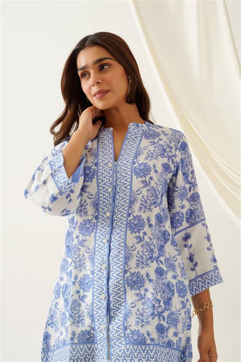 Blue Printed Linen Set – INCHING INDIA