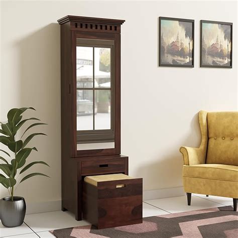 Krishna Wood Decor Solid Sheesham Wood Walnut Finish Mirror Dressing ...