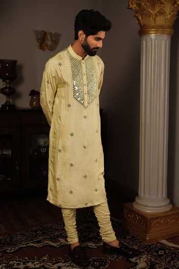 Buy Green Churidar Stretch Cotton, Kurta Silk Mirror Bal Set For Men by ...