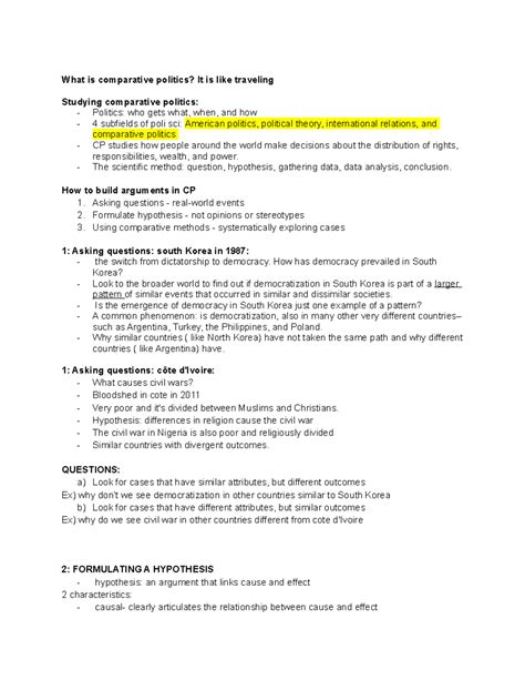 Polisci module 1 - What is comparative politics? It is like traveling Studying comparative ...