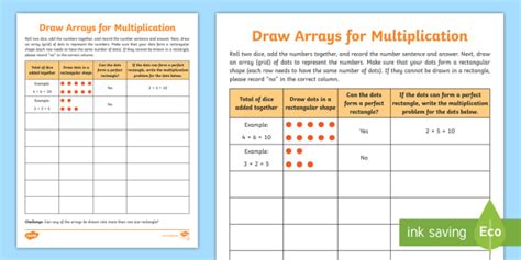 Draw Arrays for Multiplication Activity Worksheet - Math