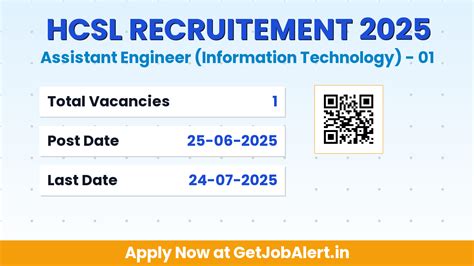 HCSL Assistant Engineer Recruitment 2025 - Apply Online for 01 Posts