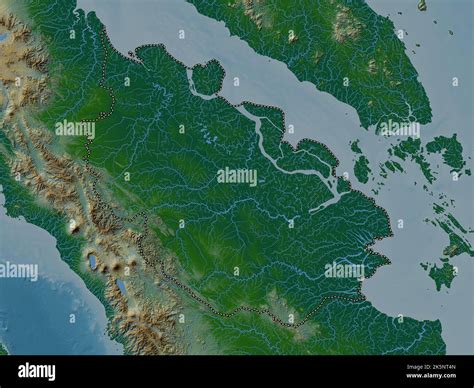 Riau, province of Indonesia. Colored elevation map with lakes and rivers Stock Photo - Alamy
