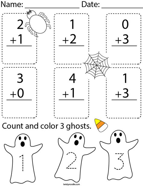 Halloween Addition Math Worksheet - Twisty Noodle