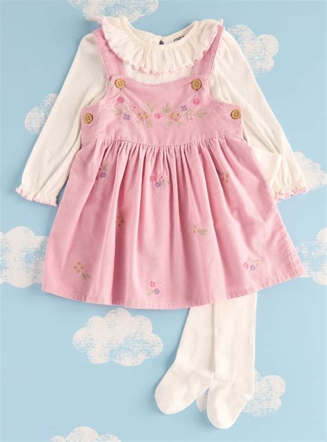 Buy Girls Embroidered Pinafore Dress with Top & Stockings Online at ...