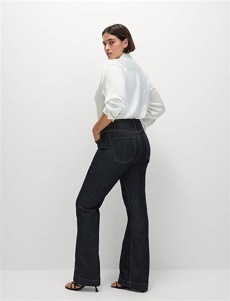 Buy High Waisted Crease Front Flared Jeans at Marks & Spencer