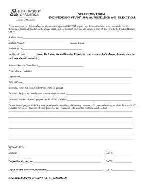 Fillable Online SELECTION FORM INDEPENDENT STUDY (899) and RESEARCH ...