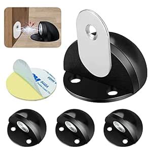 Black Magnetic Door Stops - Modern Adhesive Door Stoppers with Rubber ...