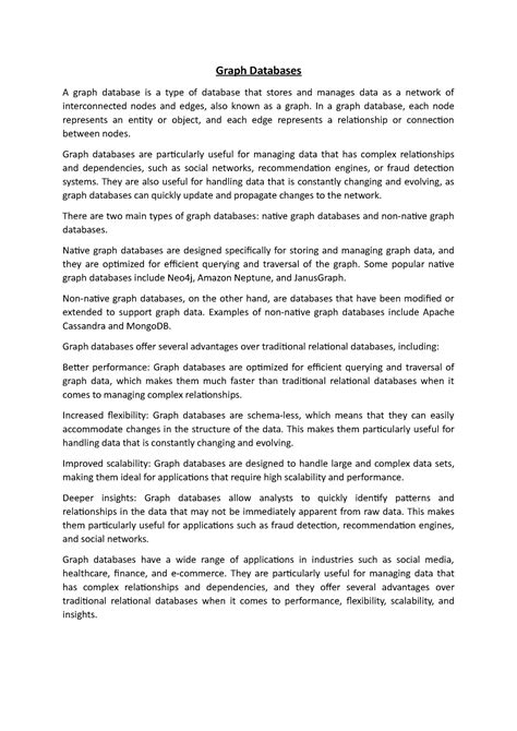 Graph Databases - In a graph database, each node represents an entity ...