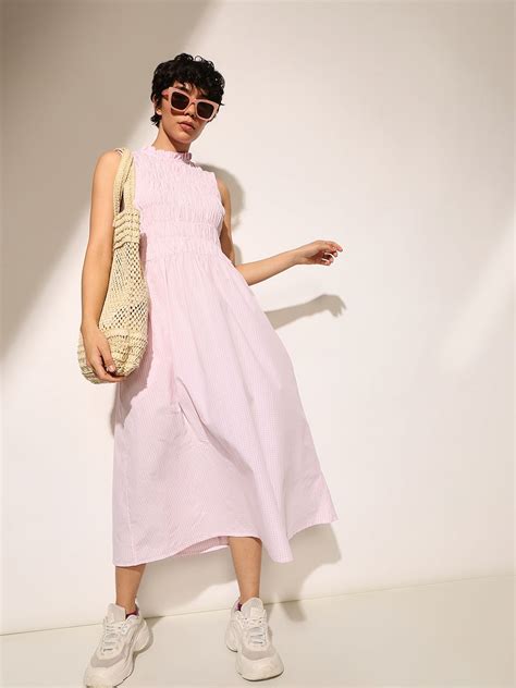 Pink Check Sleeveless Midi Dress