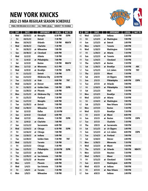 Get Your Knicks Printable Schedule: 2024-25 Season - Printables for ...