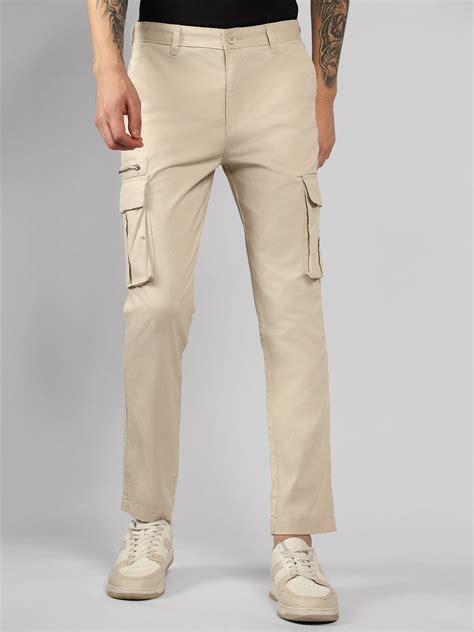 Men's Cream Solid Regular Fit Cargos – DENNIS LINGO