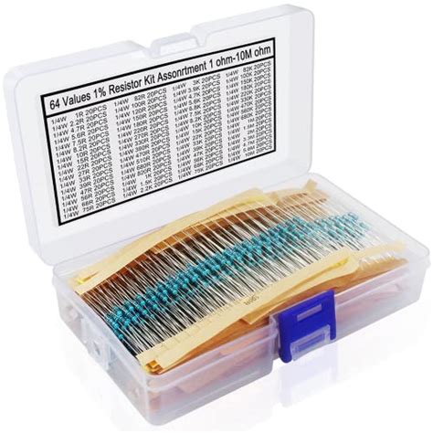 Aniann 1280 Pieces 64 Values Resistor Kit, 1% Assorted Resistors 1 Ohm ...
