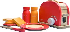 NESTA TOYS Wooden Bread Pop-Up Toaster Toy for Kids-Red Kitchen Set ...