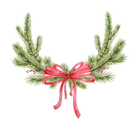 Premium Vector | Watercolor vector Christmas wreath with a red bow and ...