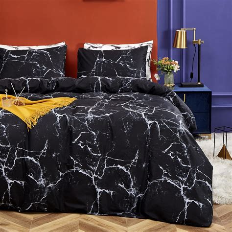 Buy CLOTHKNOW Black Comforter Sets Queen Black Grey Marble Bedding ...