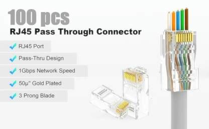 BALRAMA 100 Pcs RJ45 Cat6 Pass Through Connectors LAN Connector ...