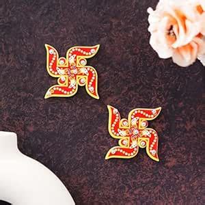 Buy eCraftIndia Set of 2 Wooden Handcrafted Swastika Stickers for Wall ...