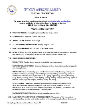 Fillable Online Nursing Program Foundational Core Advisor Fax Email ...