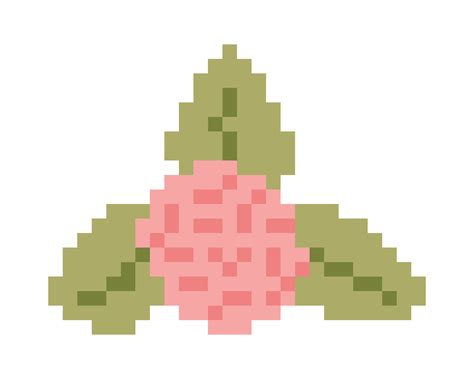 Abstract Rose bud with leaves in Pixel art style. Simple retro pink ...
