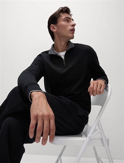 Buy Pure Cotton Half Zip Sweatshirt at Marks & Spencer