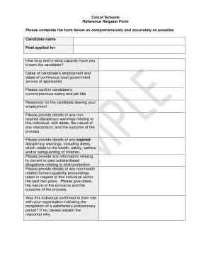 Fillable Online Calcot Schools Reference Request Form Please Fax Email ...