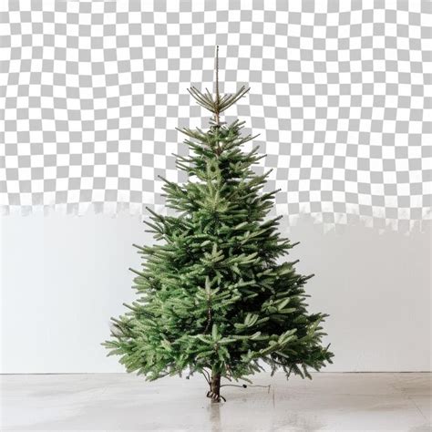 A christmas tree is in front of a white wall with a checkered pattern ...