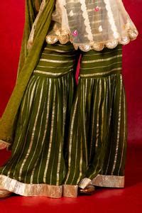 Buy Green Organza Sequins, Zari Floral Pattern Kurta And Sharara Set ...