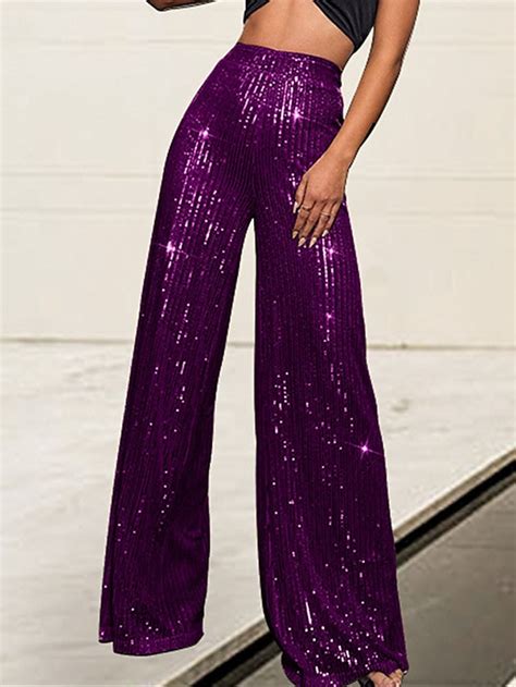 Women's Wide Leg Pants Trousers Sparkly Pants Elegant Fashion Sparkle ...