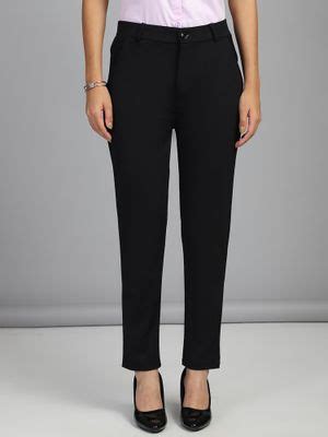 Buy FITHUB Women Polyester Solid Black High Waist Formal Trouser (30 ...
