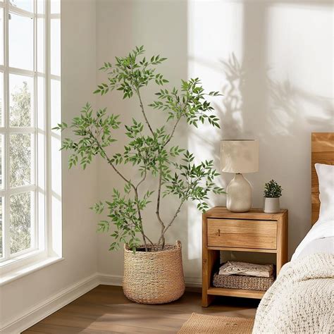 Artificial Plants Indoor, 5FT Tall Faux Floor Plant in Pot, Nandina ...